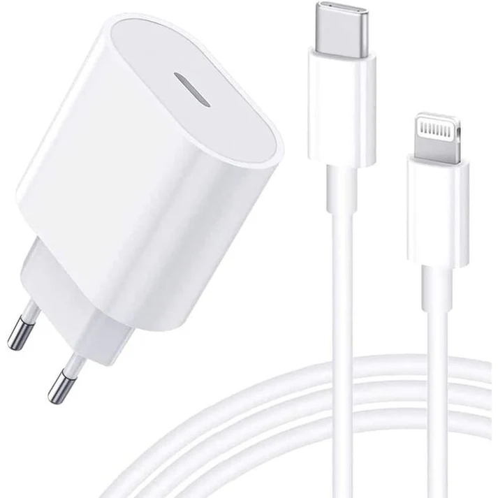 Chargeur iPhone 20W Type-C Lightning Tête + Câble
